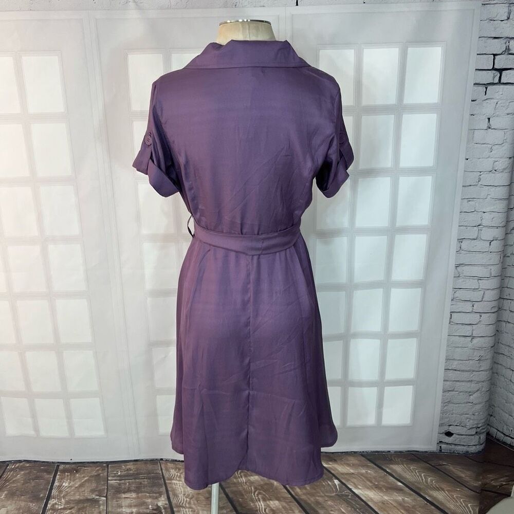 Venus Purple Collared Retro Vibe Tie Waist Short Sleeve Shirt Dress Size 8 - Picture 5 of 10